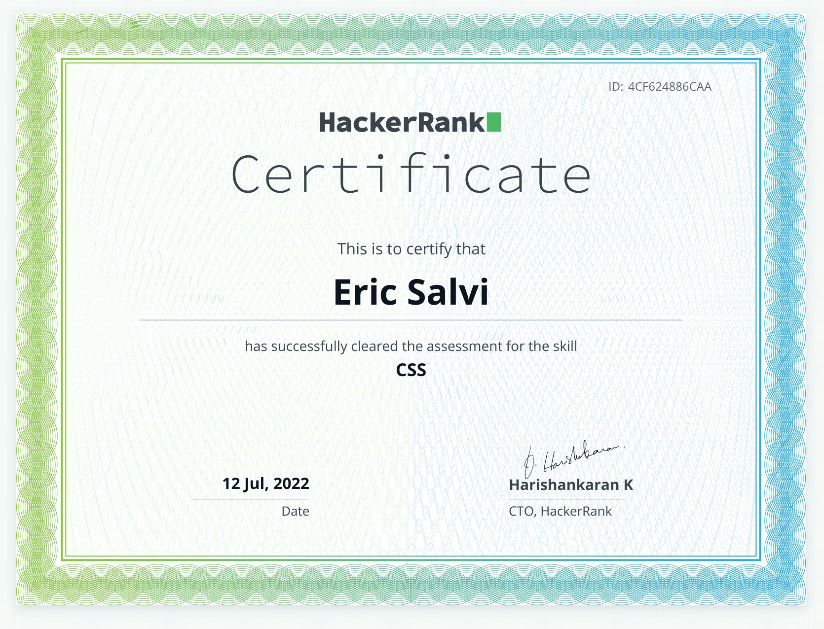 certification for css for Eric Salvi
